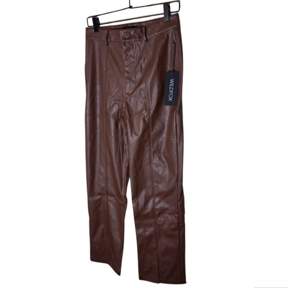 Wildfox Vegan Leather Princess Seams Pants - Chocolate Fondant - Picture 5 of 9